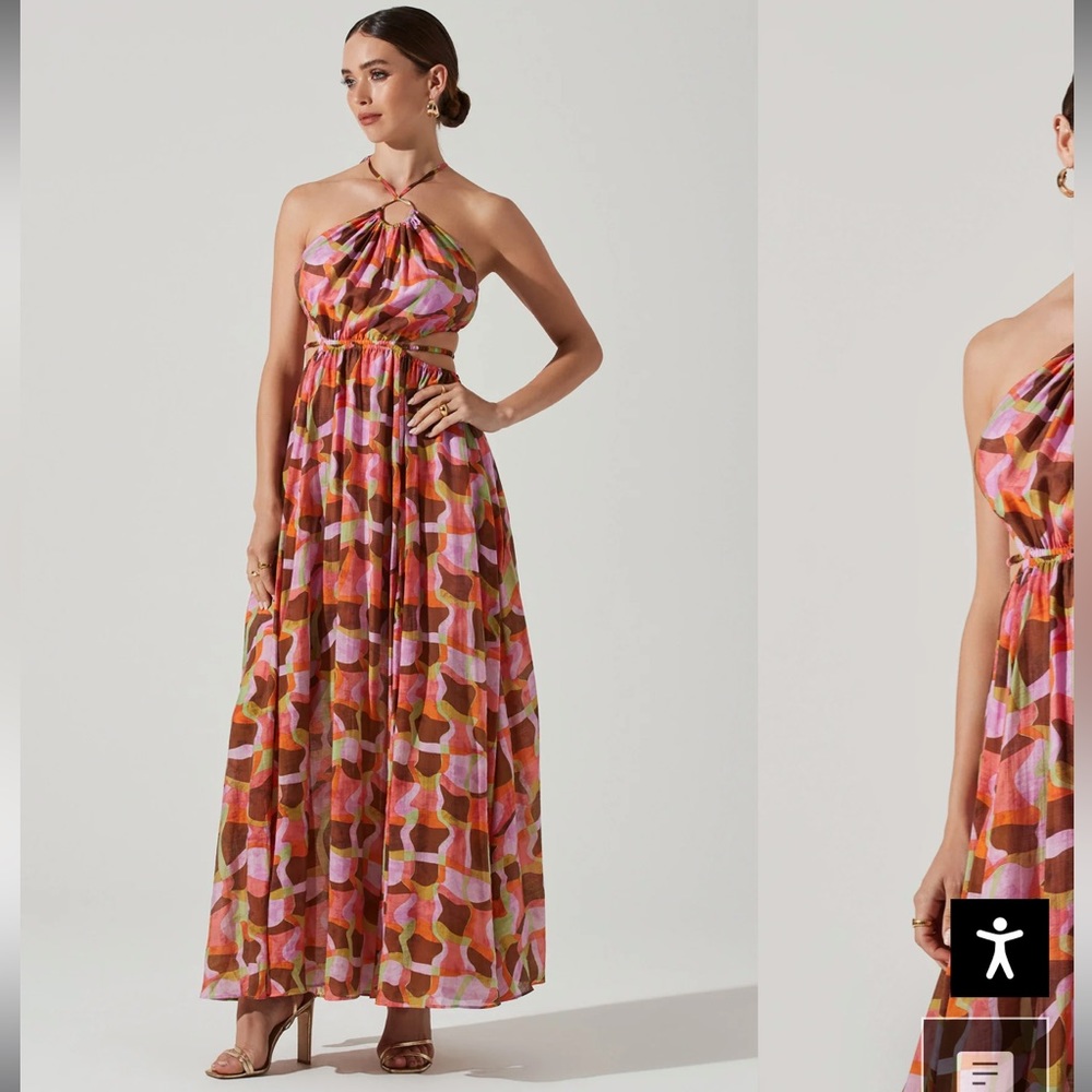 ASTR The Label - SIVANA HALTER NECK GEO PRINT MAXI DRESS